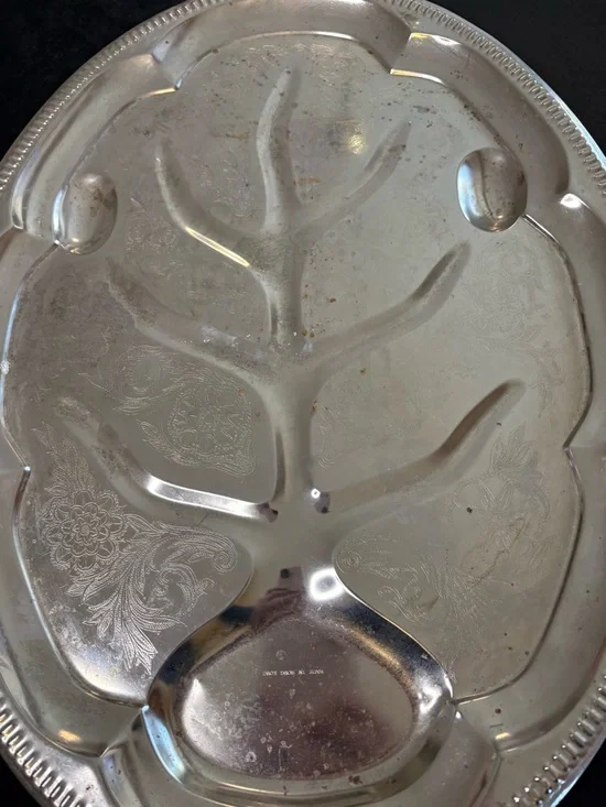 2 Vintage Silver Meat Carving Platter “ Tree of Life” - Picture 5 of 11